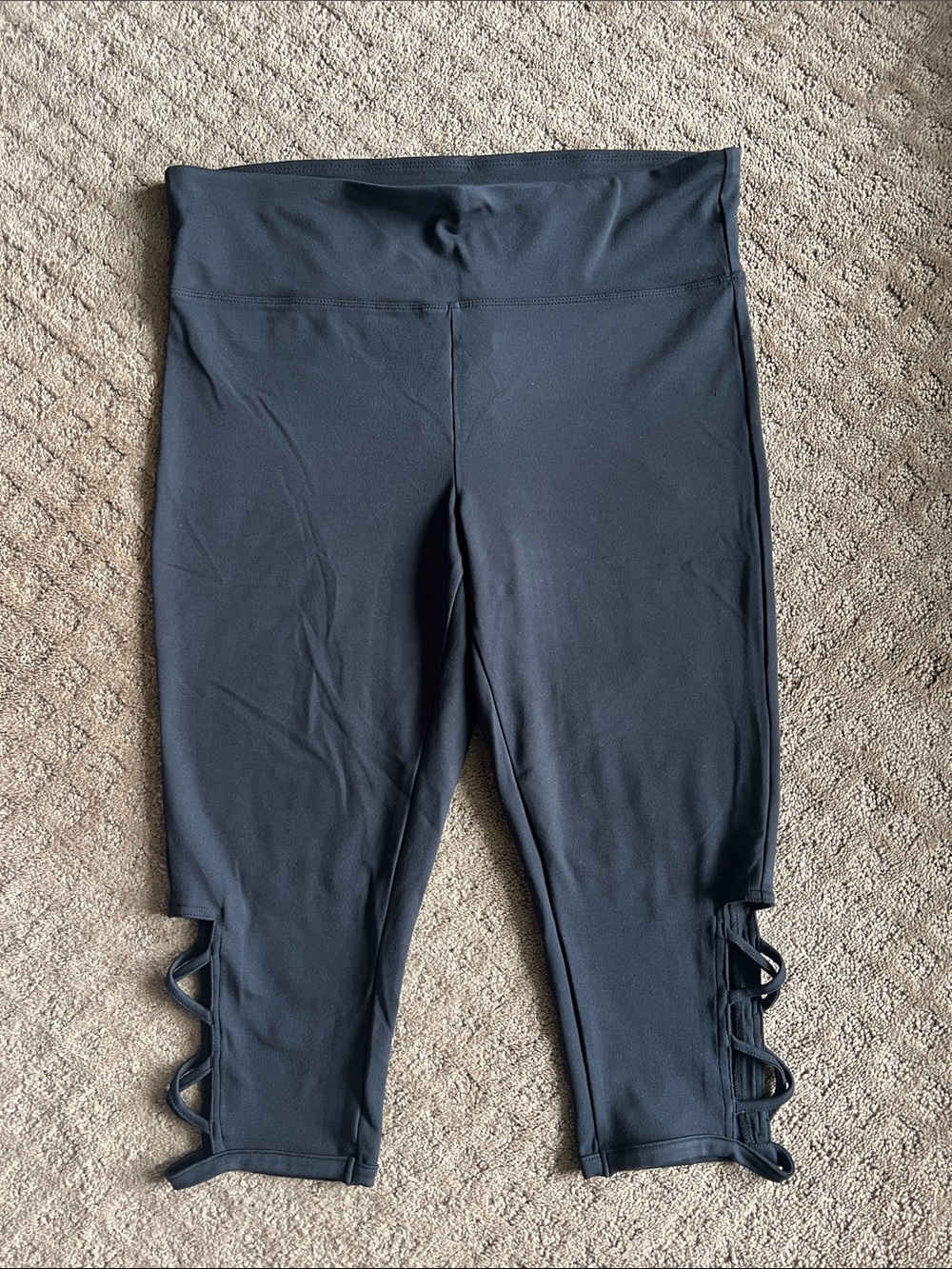 Balance Collection Black Capri Leggings with Side Lace Detail